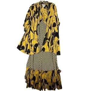 Vintage Molato Dress Cardigan Set Womens XL Rayon Multicolor African Style